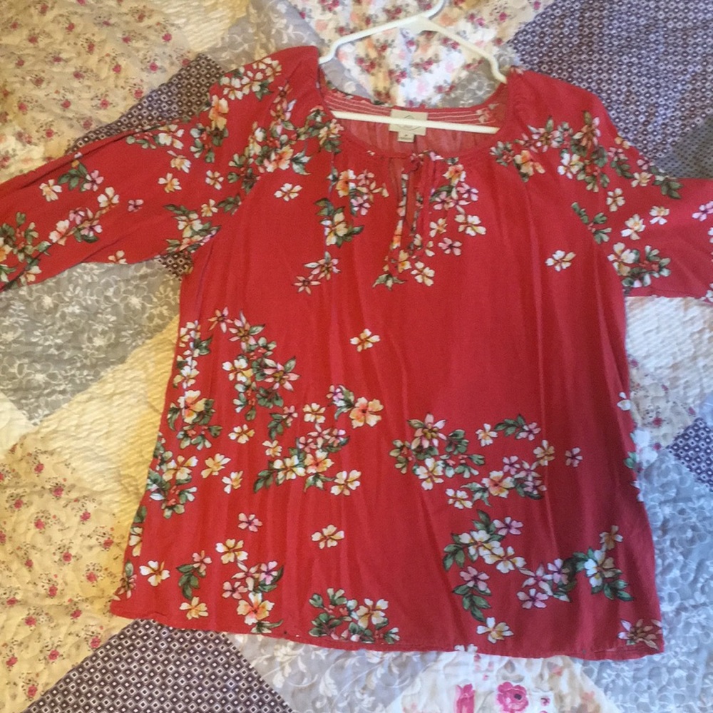 Women’s Red Blouse With White Flowers
